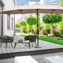Tangkula 15'Patio Umbrella Double-Sided Outdoor Shade Offset Beige