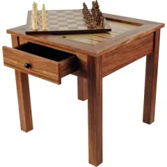 Toy Time 3-in-1 Wooden Chess and Backgammon End Table with Storage Drawer- 19" x 19.375"