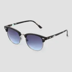 Women's Tortoise Shell Print Flat Top Retro Browline Sunglasses - Universal Thread&trade; Black
