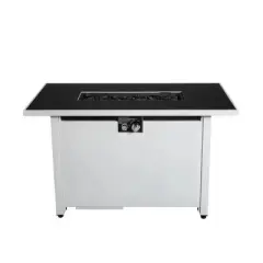 43" Rectangular Steel Outdoor Fire Pit Table with Smoked Glass Top and Lid