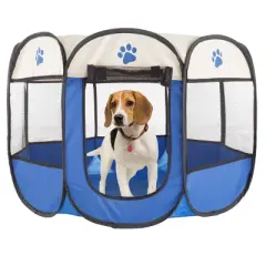 Pet Adobe Pop-Up Indoor/Outdoor Pet Travel Playpen with Carrying Case - Blue