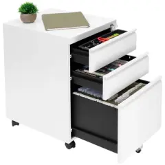 Mount-It! 3 Drawer Cabinet for Under Desk with Wheels | Rolling Storage with Lock for Files & Materials, Mobile Space Saving for Home & Office - White