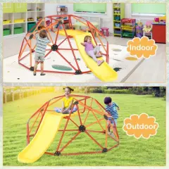 Costway 8FT Climbing Dome w/ Slide Outdoor Kids Jungle Gym Dome Climber