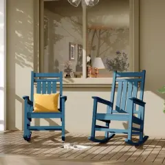 Outdoor HDPE Rocking Chairs &ndash; Oversized All-Weather Patio Rockers &ndash; Heavy Duty 350lb Capacity, Anti-Rollover Design (Blue)