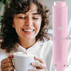 Powerful Milk Frother Wand, Mini Handheld Stainless Steel Whisk, Battery-Powered, Suitable For Coffee, Lattes, Cappuccinos, And Matcha. -Pink