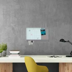 U Brands 3N1 Magnetic Glass Dry Erase Combo Board, 23 x 17, Month View, Gray/White Surface, White Aluminum Frame