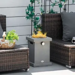 Outsunny Portable Outdoor Propane Fire Pit, Small Tabletop Fireplace, 10 Inch Square Gas Firebowl, 10,000 BTU, w/ Lava Rocks for Patio, Light Gray