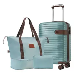 3 Piece Carry-On Luggage Set with Spinner Wheels, TSA Lock, Weekender Duffel & Toiletry Bag &ndash; 20" Hard Shell Suitcase for Travel &ndash; Cuddlewood