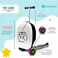 Lascoota Scooter Suitcase, Foldable Scooter Luggage For Kids Ages 3-14, Ride-On Suitcase Scooter. (Videogame Graphic)