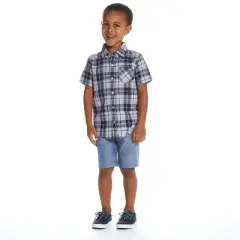 Andy & Evan Kids Plaid Classic Fit Short Sleeve Collared Button Down Shirt - Blue 7