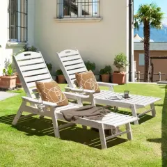 Tangkula Set of 2 Patio Chaise Lounge HDPE Reclining Chair w/ 5-Position Adjustable Backrest