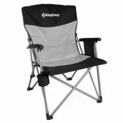 KingCamp Padded Outdoor Folding Lounge Chair Swiveling Cupholder, Side Pocket, and Carry Bag for Camping, Sporting Events, and Tailgating, Black/Grey