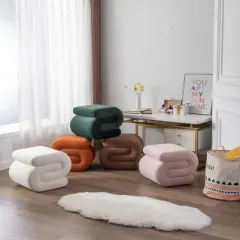 S-shape Velvet Ottoman, Makeup Stool Footstool-ModernLuxe