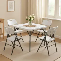 SKONYON 5-Piece Folding Card Table and Chairs Set, Portable Indoor/Outdoor Seating, White