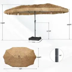 Ainfox 15ft. Outdoor Straw Umbrella Sunshade Umbrella, Waterproof, Sun Block With LED Lights