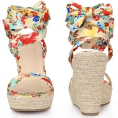 Perphy Platform Floral Printed Espadrille Wedge Sandals for Women