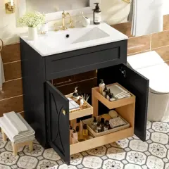 TIRAMISUBEST 30'' Bathroom Vanity with Ceramic Sink Combo, Modern Freestanding Storage Cabinet, Soft Closing Doors