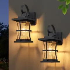 C Cattleya 2-Pack 13.25in. Matte Black Outdoor Wall Light Fixtures with Seeded Glass Shade