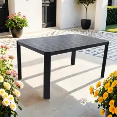 59'' Aluminum Rectangle Outdoor Dining Table for 6, Patio Table with Post Legs, Umbrella Hole,Alternating Wide and Narrow Slats - Koiai