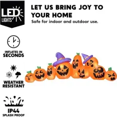 Joyfy 12.5 FT Long Halloween Inflatable Outdoor Decorations, 9 Pcs Pumpkin Inflatable with Built-in LEDs for Halloween Party Yard Garden Lawn Decor