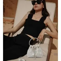 Sparkly Diamond Evening Bag Clutch Purses for Women Rhinestone Purse Glitter Handbag for Party Prom Cocktail Wedding (Silver)