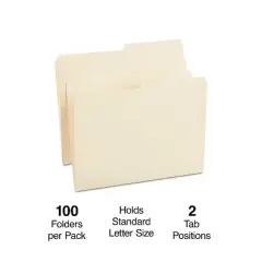 MyOfficeInnovations Manila File Folders Letter 2 Tab Assorted Positions 100/Box 116855