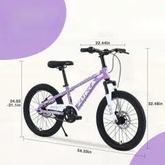 INFURNIC Bicycles, 20 Inch Mountain Bike, MTB with Height Adjustable Saddle and Handlebar for Teenager Childrens, Purple, 22.44"*32.48"*54.33"