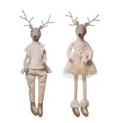 Transpac Plush Elegant Reindeer Shelf Sitter Set of 2 - Festive Christmas Decorative Objects for Holiday Cheer