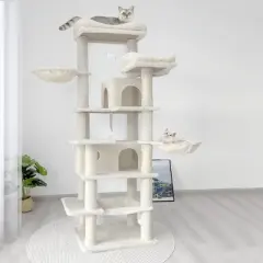 Whisen 6-Level Cat Tree & Tower with Removable Cushions, Sisal Scratching Posts, Hideaways, and Hammocks