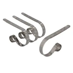 Original MantleClip 4ct Christmas Stocking Holder Silver with White Snowflakes: Steel, Polished, Seasonal, 10lb Capacity