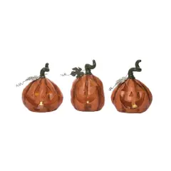 Transpac Light Up Jack-O-Lantern Figurine Set of 3 Decorative Objects for Halloween Tabletop Battery Operated Indoor Use