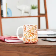carol & frank 16 oz. Orange Hummingbird Floral Ceramic Coffee Tea Hot Cocoa Drinking Mug w/ Handle