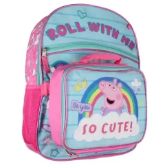 Peppa Pig Backpack Kids School Travel Backpack Set With Lunch Box, Drawstring Bag, Pencil Case, and Rubber Molded Keychain Multicoloured