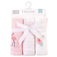 Hudson Baby Infant Girl Super Soft Cotton Washcloths, Flamingo, One Size