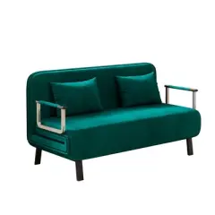 NicBex 3 Folding Sofa Beds Velvet Couch Convertible Chair to Bed with Adjustable Backrest and 2 Pillows