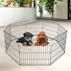 FDW 24 Inch Dog Pen 8 Panel Dog Playpen Indoor Outdoor Metal Puppy Pet Fence Portable Folding Animal Exercise Fence,Black