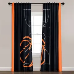 52"x84" Kids' Basketball Game Window Curtain Panel Set Black/Orange - Lush D&eacute;cor