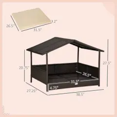 SKYONE Elevated Rattan Dog Cabana with Weatherproof Cushion, Indoor/Outdoor Pet House for