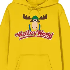 WB 100 Art Of The 100th Wally World Reindeer Mascot Long Sleeve Gold Adult Hooded Sweatshirt