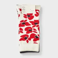 Women's Modern Floral & Geometric Print 3pk Crew Socks - A New Day&trade; Red/Ivory/Black 4-10