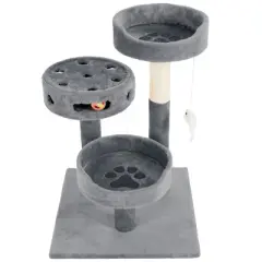 Pet Adobe 3-Tier Cat Tower and Interactive Toy, Gray