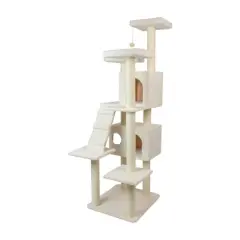 Armarkat B7701 Classic Real Wood Cat Tree In Ivory, Jackson Galaxy Approved, Multi Levels With Ramp, Three Perches, Two Condos