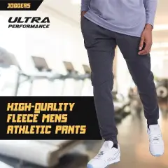 Ultra Performance Mens 3 Pack Fleece Active Tech Joggers | Active Bottoms with Zipper Pockets 3pk