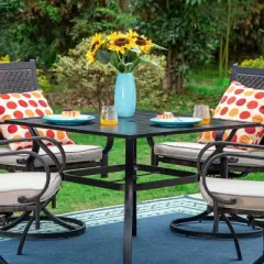5pc Patio Dining Set with 360 Swivel Chairs with Cushions and Square Steel Table - Captiva Designs