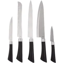 5 Piece Stainless Steel Knife Set with Acrylic Stand &ndash; Modern Black Design, Never-Need Sharpening Fine Edge Blades