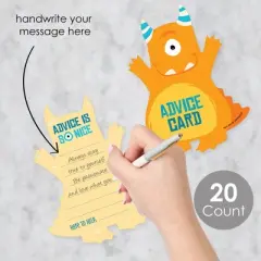 Big Dot of Happiness Monster Bash - Wish Card Little Monster Baby Shower Activities - Shaped Advice Cards Game - Set of 20