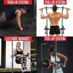 Power Tower with Push Up & Pull Up Bars, Dip Bar, Armrest & Back Cushion - Power Station Upper Body Training Fitness Equipment 58.5-89&rsquo;&rsquo; - HomeitUsa
