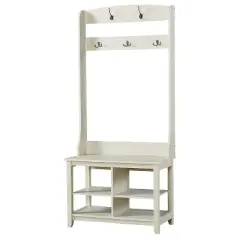 Saint Birch Salisbury 31.5-inches Hall Tree and Shoe Bench, Antique White