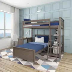 Max & Lily L-Shaped Twin over Twin Bunk Bed with Bookcase and Desk