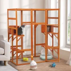Sevobal Pet Carriers, Cat Cages Indoor Enclosure with Platforms and Lock, Cats Crate Large Exercise Place Ideal for 1-3 Cats, Orange, 62.4"*32.4"*70"